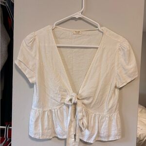 Brandy Melville White Front-Tie Peplum Crop Top